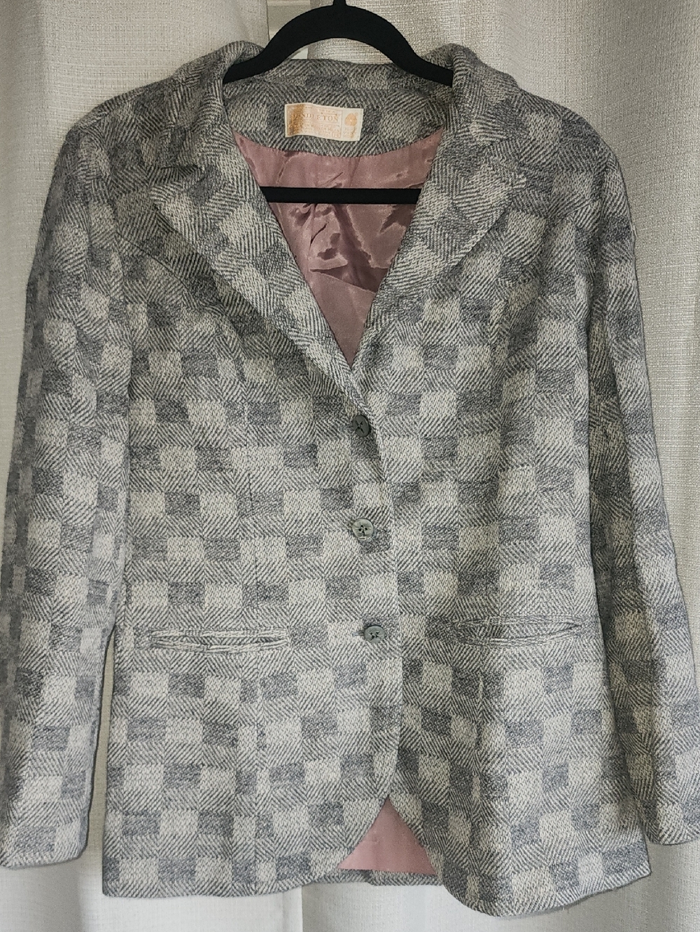 Pendleton Gray Check Wool-Blend Blazer with Pink Lining